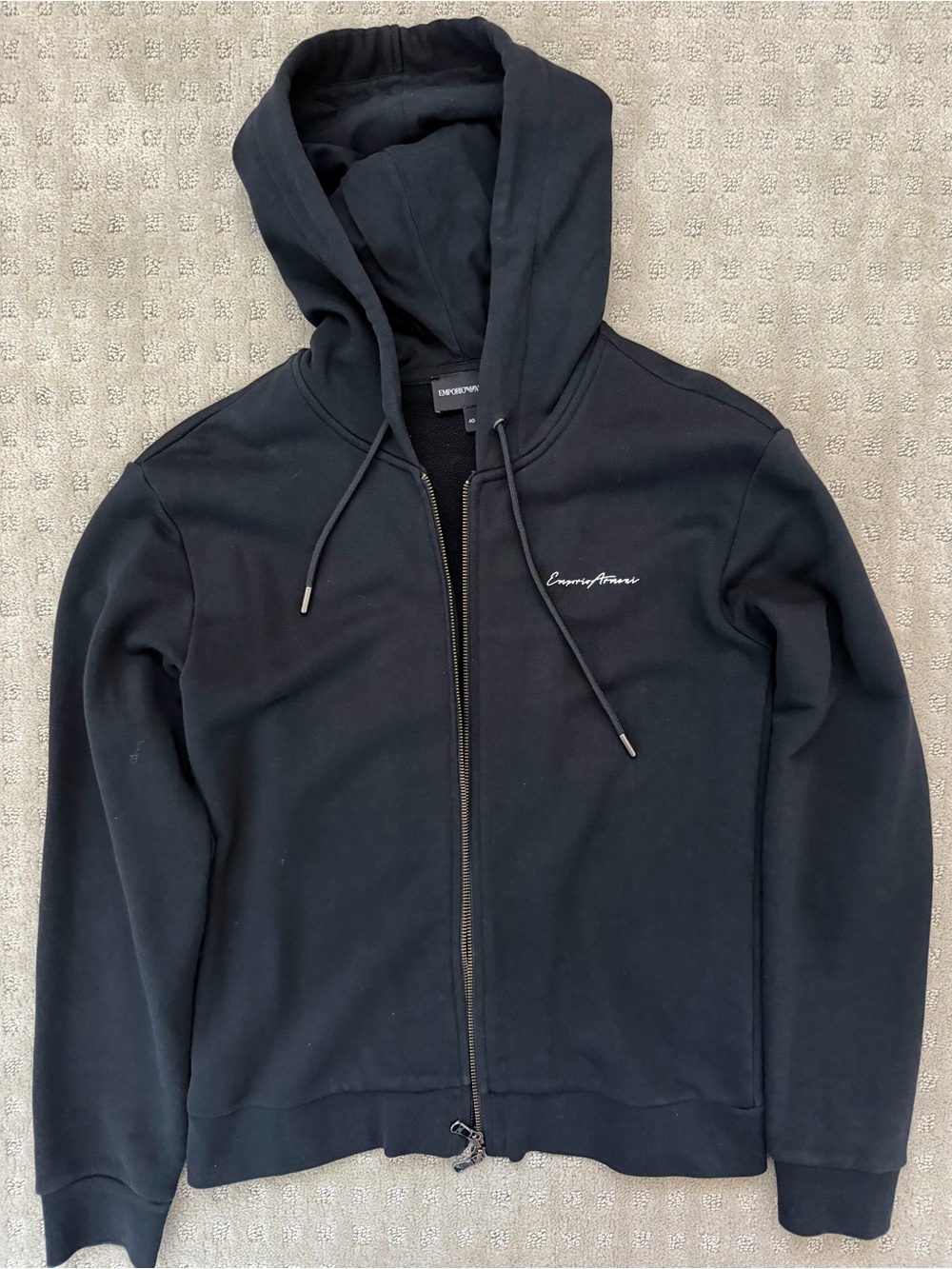Emporio Armani Black Zip-Up Hoodie with Script Logo